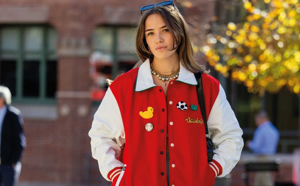 A closeup look of varsity jacket