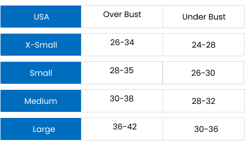 Custom sports bra size chart for all sizes