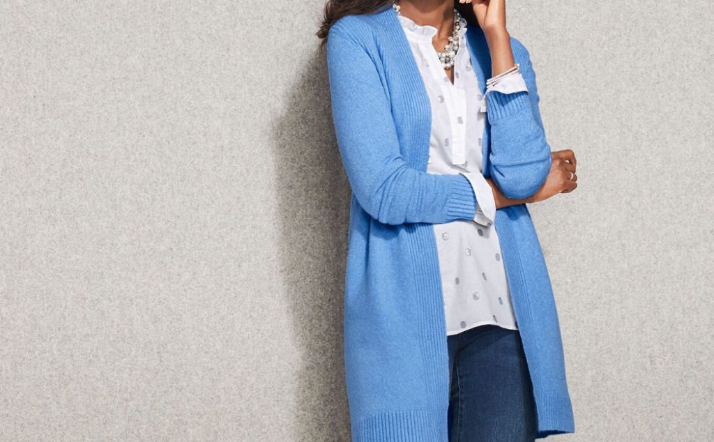Open-front type of cardigan