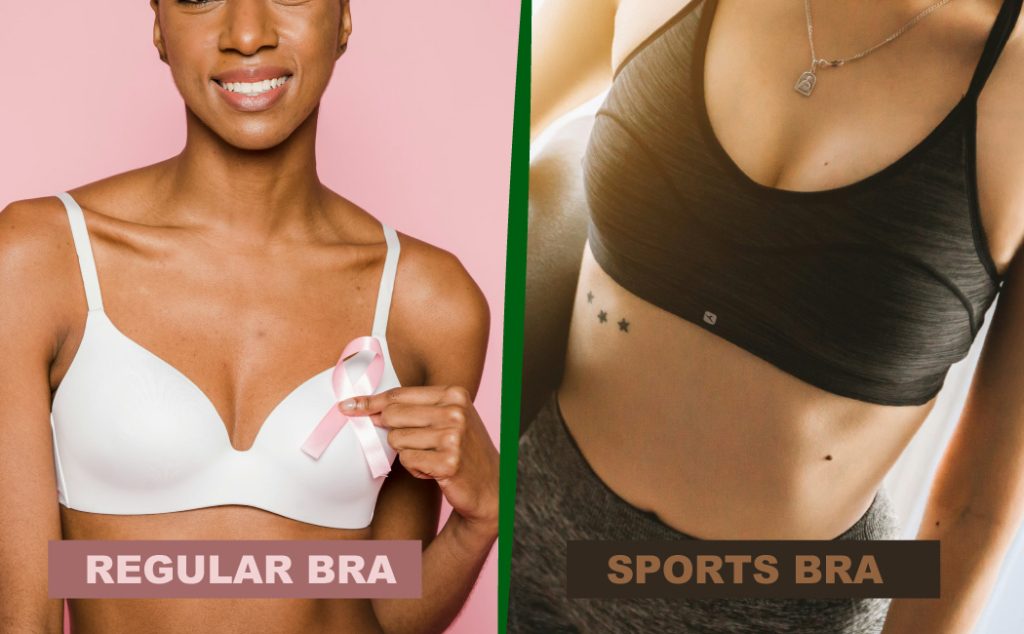 Difference between regular bra and sports bra visual